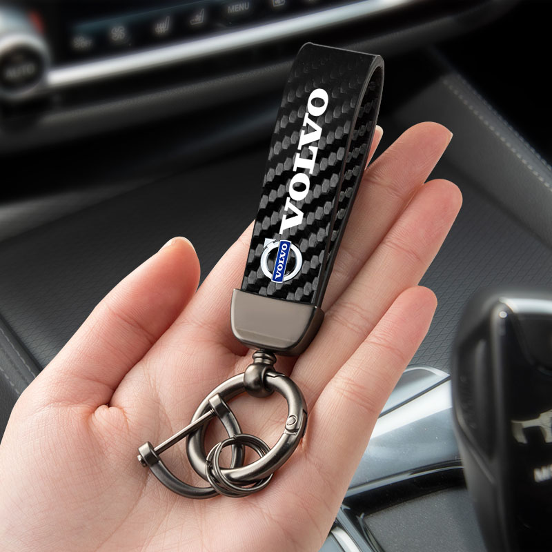 Volvo Car Accessories Xc90 - Car Carbon Leather Keychain Car Logo