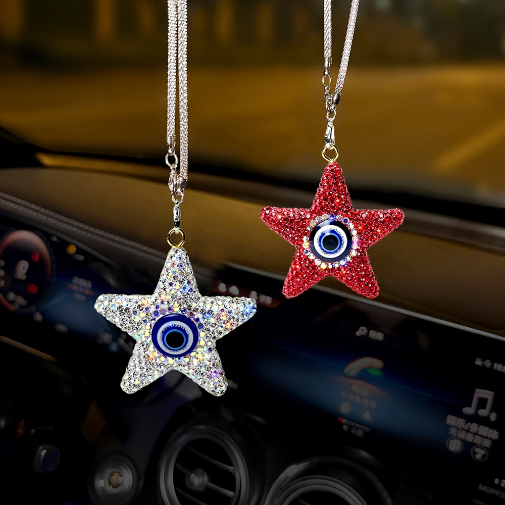 Car Accessories Evil Eye - Shining Diamond-Studded Five-Pointed Star Blue-Eyed Car