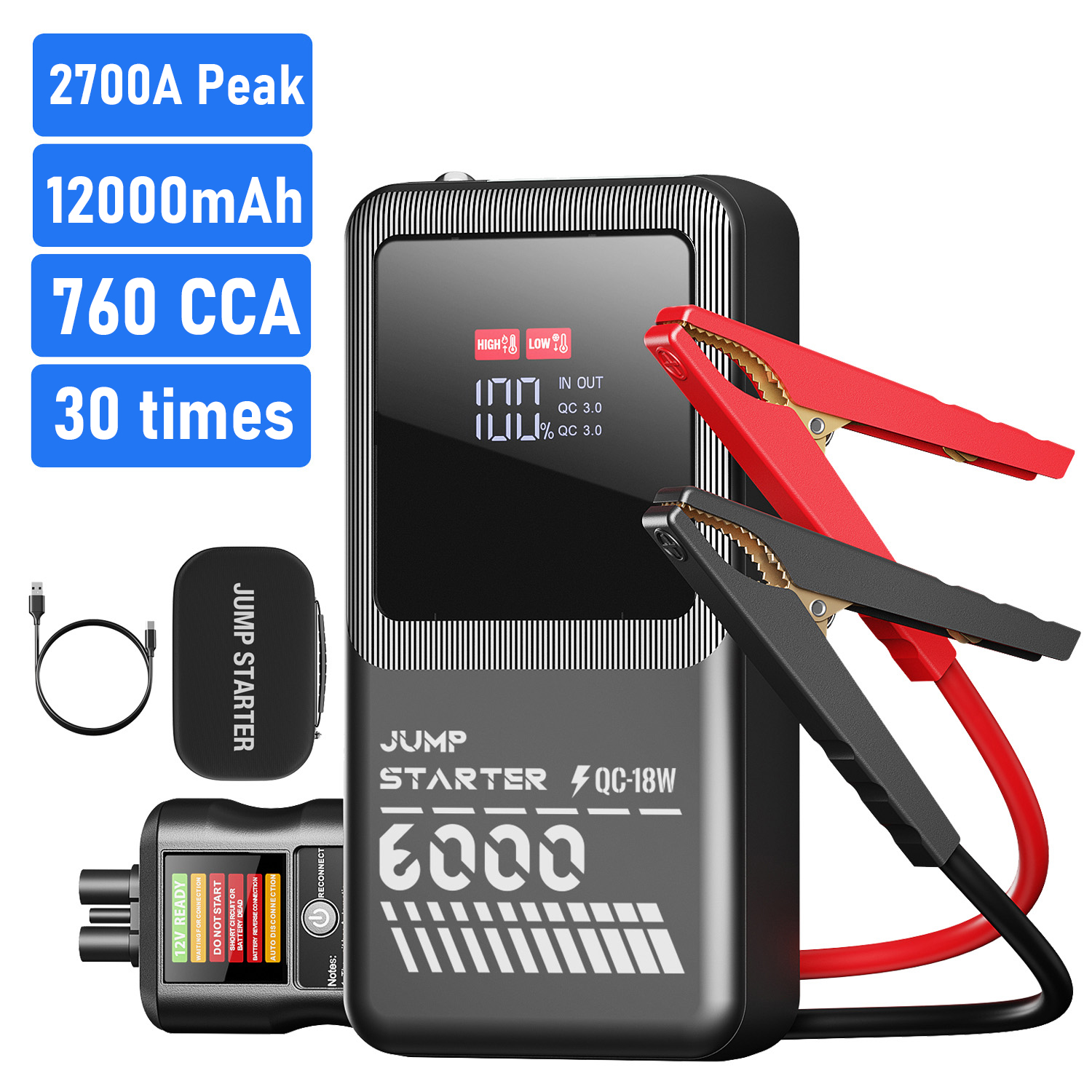 Portable Jump Starter - Ultra Portable 2700A Car Battery Super