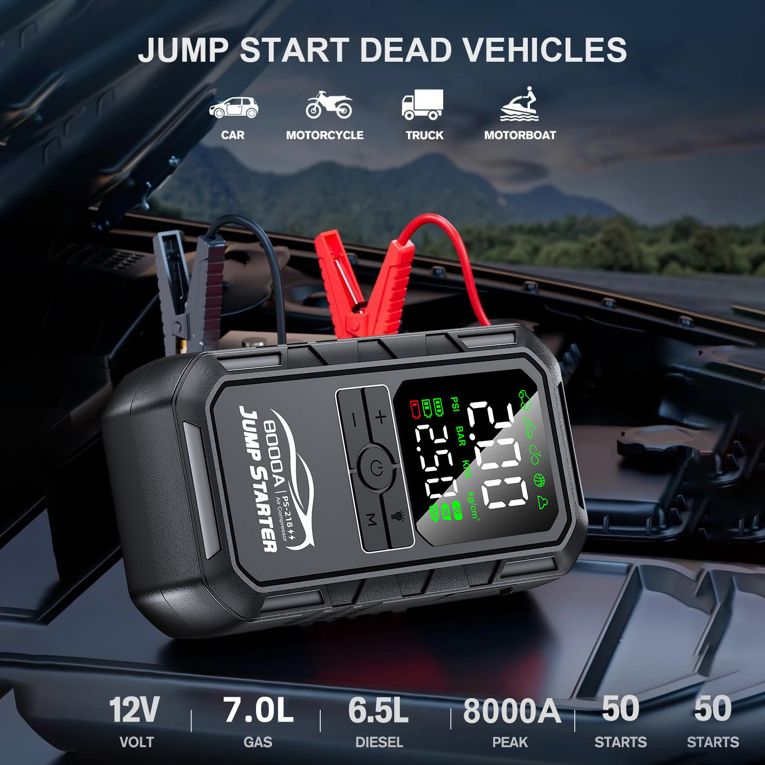 7Pcs 8000mAh Car Jump Starter  - đánh giá và giá Portable Jump Starter