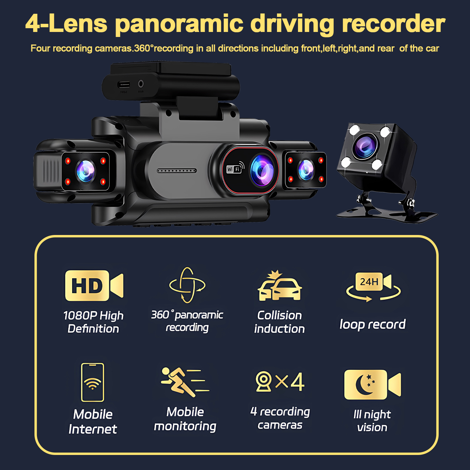 Dashcam for cars 4 Channel Bla - đánh giá và giá Car Accessories For Night Driving